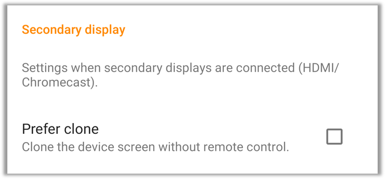 Video Secondary display Setting